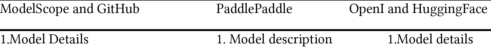 Example of the same metadata items for a warehousing platform